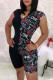 Black Sexy Letter Patchwork Chains Turndown Collar Regular Rompers