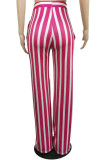 Red Casual Striped Print Patchwork Straight High Waist Straight Full Print Bottoms