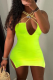 Fluorescent Green Sexy Solid Hollowed Out Halter Pencil Skirt Dresses