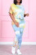 Multicolor Fashion Casual Print Tie Dye Basic O Neck Short Sleeve Two Pieces