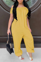 Yellow Casual Solid Split Joint Off the Shoulder Harlan Jumpsuits