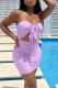 Purple Sexy Solid Patchwork Strapless Pencil Skirt Dresses
