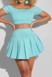 Pink Casual Solid Patchwork O Neck Short Sleeve Two Pieces