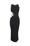 Black Fashion Sexy Solid Hollowed Out O Neck Sleeveless Dress