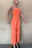 Tangerine Casual Solid Patchwork Spaghetti Strap Straight Jumpsuits