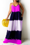 Purple Sexy Casual Print Backless Spaghetti Strap Sleeveless Dress