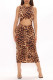 Leopard Print Fashion Sexy Animal Print Print Hollowed Out O Neck Vest Dress
