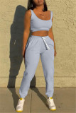 Yellow Casual Sportswear Solid Vests Pants U Neck Sleeveless Two Pieces