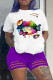 Purple Fashion Casual Print Ripped O Neck Short Sleeve Two Pieces