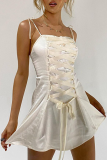White Sexy Solid Patchwork Spaghetti Strap Pencil Skirt Dresses
