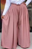 Pink Casual Solid Split Joint Fold Plus Size Bottoms