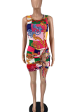 Yellow Sexy Print Hollowed Out Patchwork Swimwears