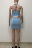 Pink Sexy Solid Hollowed Out Patchwork Frenulum Asymmetrical Collar Sleeveless Two Pieces