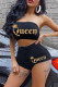 Black Gold Sexy Casual Letter Print Backless Strapless Sleeveless Two Pieces