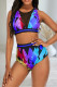 Purple Sexy Print Patchwork Swimwears