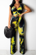 Yellow Casual Print Draw String V Neck Short Sleeve Two Pieces