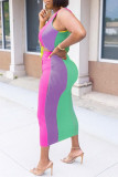 Yellow Sexy Casual Patchwork Bandage U Neck Sleeveless Two Pieces