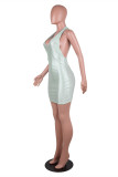 Light Color Fashion Sexy Solid Backless Halter Sleeveless Dress