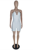 White Fashion Sexy Solid Hollowed Out Backless Spaghetti Strap Skinny Romper