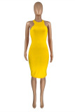 Yellow Sexy Casual Solid Vests O Neck Sleeveless Dress Dresses