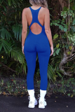 Blue Sexy Solid Hollowed Out Square Collar Skinny Jumpsuits