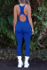 Blue Sexy Solid Hollowed Out Square Collar Skinny Jumpsuits