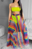 Red Fashion Sexy Print See-through Backless Strapless Sleeveless Two Pieces