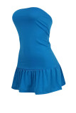 Red Sweet Solid Patchwork Flounce Strapless A Line Dresses