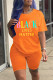Orange Fashion Casual Letter Print Basic O Neck Short Sleeve Two Pieces