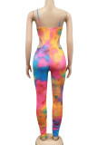 Red Sexy Print Hollowed Out Patchwork Frenulum Skinny Jumpsuits