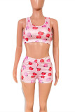 Pink Fashion Casual Print Basic U Neck Two Pieces