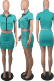 Red Sexy Solid Patchwork Zipper Collar Short Sleeve Two Pieces