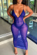 Blue Sexy Solid Patchwork See-through Spaghetti Strap Straight Dresses （Without Underwear）