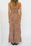Red Sexy Print Patchwork Spaghetti Strap Straight Dresses