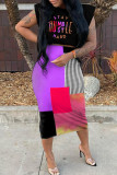 Pink Street Print Patchwork O Neck Sleeveless Two Pieces