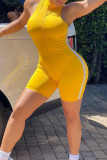 Yellow Sexy Casual Solid Patchwork Turtleneck Skinny Romper