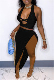 Light Blue Fashion Sexy Solid Asymmetrical V Neck Sleeveless Two Pieces