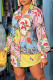 Powder Blue Fashion Casual Print Basic Turndown Collar Shirt Dress Dresses