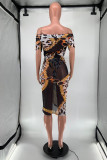 Yellow Fashion Sexy Print Leopard See-through Off the Shoulder Short Sleeve Two Pieces