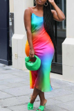 Multi-color Sexy Print Patchwork Spaghetti Strap Trumpet Mermaid Dresses