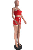 Red Sexy Casual Solid Backless Spaghetti Strap Sleeveless Two Pieces