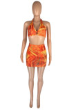 Red Fashion Sexy Print Backless Halter Sleeveless Two Pieces