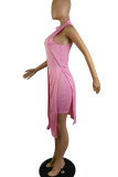 Pink Casual Solid Patchwork Slit O Neck Sleeveless Two Pieces