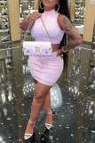 Pink Fashion Sexy Print Vests O Neck Sleeveless Two Pieces