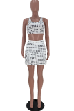 Yellow Sexy Print Patchwork Square Collar Sleeveless Two Pieces