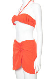 Pink Sexy Solid Patchwork Frenulum Asymmetrical Strapless Sleeveless Two Pieces