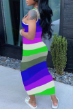 Pink Casual Print Patchwork U Neck Pencil Skirt Dresses