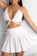 White Casual Solid Bandage Patchwork Halter Two Pieces