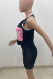 Light Blue Casual Sportswear Letter Print Vests O Neck Sleeveless Two Pieces