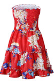 Red Fashion Street Print Patchwork Strapless A Line Dresses